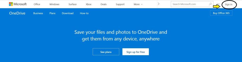 sign in onedrive